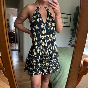 Free People (intimately) black floral ruffle dress with adjustable halter top